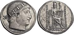 The Roman Empire Constantine II caesar, 317 – 337. Medallion of five siliquae, Constantinople 11 May 330, AR 17.00 g. Head r., wearing rosette diadem. Rev. D N CONSTANTINVS – MAX TRIVMF AVG Roma, turr