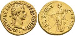 The Roman Empire Nerva, 96 – 98. Aureus 96, AV 7.23 g. Laureate head r. Rev. Aequitas standing l., holding scales and cornucopiae. C 5. RIC 13. Calicó 951 (this coin, misdescribed as COS II). Very rar