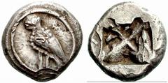 The Barry Feirstein Collection of Ancient Coins Part I Greek Coins Attica, Athens No.: 39 Estimate: CHF 18000 d=21 mm Didrachm circa 545-515, AR 8.52 g. Owl standing l. within circular border. Rev. In