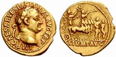 Roman coins related to Judaea The Roman Empire, Vespasian 69 – 79 No.: 310 Estimate: CHF 30000 d=20 mm Aureus, Lugdunum 70-71, AV 7.18 g. IMP CAESAR VESPASIANVS AVG TR P Laureate head r. Rev. Emperor 