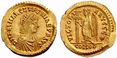 The Roman Empire The mint is Roma unless otherwise stated Euphemia, wife of Anthemius No.: 914 Estimate: CHF 55000 d=23 mm Solidus 467, AV 4.49 g. D N AEL MARC EVFEMIAE PERP AVG Pearl-diademed and dra