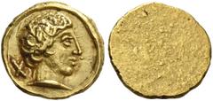 Greek Coins Etruria, Populonia 10 Units circa 300-250, AV 0.71 g. Male head r., wearing necklace; behind, X. Rev. Blank. Sambon 7. Vecchi I 64 (this obverse die). EC 31.10 (this coin but wrongly illus