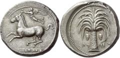 Greek Coins The Carthaginians in Sicily and North Africa Tetradrachm, Carthago or Lilybaion circa 410-392, AR 16.97 g. qrthdst in Punic characters. Free horse galloping l.; above, Nike flying l. to cr