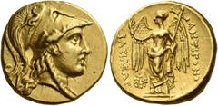 Greek Coins Antigonus Gonatas II, 277 – 239 Stater, Pella circa 272, AV 8.59 g. Head of Athena r., wearing Corinthian helmet decorated with coiled snake. Rev. BAΣIΛEΩΣ – ANTIΓONOY Nike standing to l.,