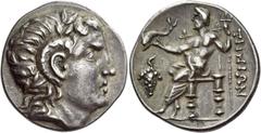Greek Coins The Cyclades, Tenos Tetradrachm circa 260-240, AR 13.10 g. Laureate head of Apollo Carneios r. Rev. ΤΗΝΙΩΝ Poseidon on throne l., holding dolphin on outstretched r. hand and trident in l.;