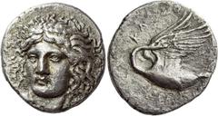 Greek Coins Clazomenae Tetradrachm circa 380-360, AR 15.63 g. Laureate head of Apollo facing slightly to l. Rev. ΚΛΑZΟ[Μ – ΕΝΙΟΝ] Swan standing l., preening its wing; beneath, [BIΩN]. BMC 18 var. (on 