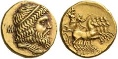 Greek coins Usurper King in Parthia, Andragoras circa 245-239/8. Stater circa 245-239/8, AV 8.54 g. Diademed and draped bust of Zeus r.; behind, monogram. Rev. Fast quadriga driven r. by Nike holding 