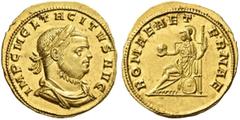 The Roman Empire Tacitus, 275 – 276. Aureus, Siscia 275-276, AV 4.66 g. IMP C M CL TACITVS AVG Laureate, draped and cuirassed bust r. Rev. ROMAE AET – ERNAE Roma seated l. holding globe and spear; at 