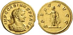 The Roman Empire Carinus augustus, 283 – 285. Aureus, Siscia 284, AV 4.52 g. IMP C CARINVS P F AVG Laureate and cuirassed bust r., with drapery on l. shoulder. Rev. SPE – S – AVGG Spes advancing l., h