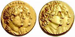 Greek Gold Coins The Ptolemaic Kings of Egypt. Ptolemy II Philadelphos, 285 – 246 BC No.: 4 Estimate: CHF 4000 d=21 mm Tetradrachm, Alexandria after 265 BC, AV 13.91 g. ADELFWN Jugate busts r. of Ptol