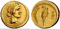 Roman Coins The Roman Republic No.: 31 Estimate: CHF 16000 d=21 mm Aureus, mint-moving with Brutus and Cassius circa 43-42 BC, 7.97 g. C·CASSI·IMP Laureate head of Libertas r. Rev. M SERVILIVS – LEG A