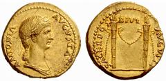 Roman Coins The Roman Empire In the name of Antonia, wife of Nero Claudius Drusus and mother of Claudius No.: 42 Estimate: CHF 25000 d=21 mm Aureus 41-45, AV 7.71 g. ANTONIA – AVGVSTA Draped bust r., 