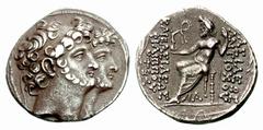 Greek Coins Antiochus XI and Philip I, 94 – 83 (?) Tetradrachm, Beroea (?) 94-93 (?), AR 14.07 g. Diademed and jugate heads r. of Antiochus and Philip. Rev. ΒΑΣΙΛΕΩΣ / ΑΝΤΙΟXΟΥ − ΚΑΙ ΒΑΣΙΛΕΩΣ / ΦΙΛΙΠΠ