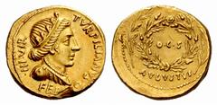 The Roman Empire Octavian as Augustus, 27 BC – 14 AD P. Petronius Turpilianus. Aureus circa 19 BC, AV 8.12 g. TVRPILIANVS – III·VIR Diademed and draped bust of Feronia r.; below, FER – O. Rev. [CAESAR