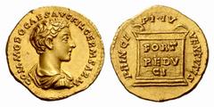 The Roman Empire Commodus caesar, 166 – 177 Aureus 175-176, AV 7.29 g. COMMODO CAES AVG FIL GERM SARM Bare-headed, draped and cuirassed bust r. Rev. PRINCI – PI IV – ENTVTIS Altar inscribed FORT / RED