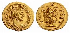 The Roman Empire Carinus caesar, 282 – 283 Aureus, uncertain mint or Alexandria 282-283, AV 4.66 g. IMP CAESAR M AVR CARINVS Laureate and cuirassed bust r. Rev. VICT – O – R CARO Victory advancing r.,