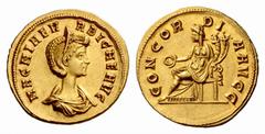 The Roman Empire Magnia Urbica, wife of Carinus Aureus, Siscia 283, AV 5.04 g. MAGNIAE V – RBICAE AVG Diademed and draped bust r. Rev. CONCORD – I – A AVGG Concordia seated l., holding patera in r. ha