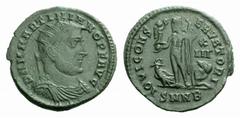 The Roman Empire Martinian, 324 Follis. Nicomedia 324, Æ 2.82 g. D N M MARTINIANO P F AVG Radiate, draped and cuirassed bust r. Rev. IOVI CONS – ERVATORI Jupiter standing l., holding Victory on globe 