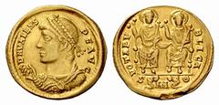 The Roman Empire Valens, 364 – 378 Solidus, Nicomedia quinquennalia of 368, AV 4.41 g. D N VALENS P F AVG Pearl-diademed bust l., wearing imperial mantle and holding mappa and short sceptre. Rev. VOTA