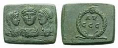The Roman Empire Time of Theodosius I, Honorius and Arcadius Exagium solidi 379-423, Æ 4.34 g. Facing bust of Theodosius I, diademed, draped and cuirassed, in the centre, flanked by Honorius, diademed