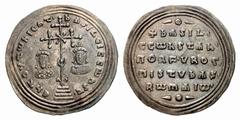 Auction 46 Part II The Byzantine Empire Basil II, 976 – 1025 and associate ruler Miliaresion 976-1025, AR 2.91 g. Facing busts of Basil II to l. and Contantine to r., each wearing crown; between them 