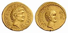 The Barry Feirstein Collection Part IV The Roman Republic Marcus Antonius and Lucius Antonius with M. Cocceius Nerva. Aureus, mint moving with M. Antonius in the East 41 BC, AV 7.92 g. M·ANT·IMP·AVG V