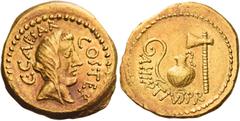 The Roman Republic C. Iulius Caesar and A. Hirtius. Aureus 46, AV 8.12 g. C CAESAR – COS TER Veiled head of Vesta r. Rev. A·HIRTIVS·P·R Lituus, jug and axe. Babelon Julia 24 and Hirtia 2. C 2. Bahrfel