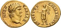 The Roman Empire Nero augustus, 54 – 68 Aureus 64-65, AV 7.35 g. NERO – CAESAR Laureate and bearded head r. Rev. AVGVSTVS – GERMANICVS Nero, radiate, standing facing, holding branch and Victory on glo