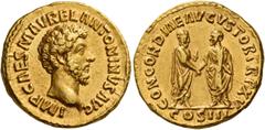 The Roman Empire Marcus Aurelius augustus, 161 – 180 Aureus 161, AV 7.34 g. IMP CAES M AVREL ANTONINVS AVG Bare head r. Rev. CONCORDIAE AVGVSTOR TR P XV M. Aurelius and L. Verus standing, facing each 