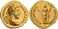 The Roman Empire Marcus Aurelius augustus, 161 – 180 Aureus 175, AV 7.27 g. M ANTONINVS AVG – GERM SARM Laureate, draped and cuirassed bust r. Rev. TR P XXIX – IMP VIII COS III Felicitas standing faci