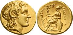 Greek Coins Kingdom of Thrace, Lysimachus, 323 – 281 and posthumous issues Stater, Alexandria Troas circa 297/6-282/1, AV 8.55 g. Diademed head of deified Alexander r., with the horn of Ammon. Rev. ΒΑ