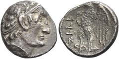 Greek Coins Judaea, under Ptolemaic occupation Ptolemy II Philadelphos, 283/2-246. Triobol, Jerusalem circa 272-261, AR 1.49 g. Diademed head of Ptolemy I r. Rev. yhdh Eagle with spread wings standing