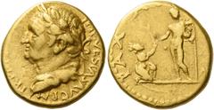 The Roman Empire Vespasian, 69 – 79 Aureus, Antiochia 72-73, AV 7.36 g. IMP VESPAS AVG P M – TRI P P P [COS IIII] Laureate head l. Rev. PAX – A[VGVSTI] Vespasian, nude, standing facing, holding spear 