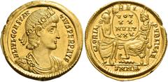The Roman Empire Constantius II augustus, 337 – 361 Solidus, Nicomedia 340-351, AV 4.40 g. FL IVL CONSTAN – TIVS PERP AVG Rosette-diademed, draped and cuirassed bust r. Rev. GLORIA – REI – PVBLICAE Ro