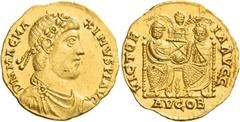The Roman Empire Magnus Maximus, 383 – 388 Solidus, Londinium-Augusta 387-388, AV 4.42 g. D N MAG MA – XIMVS P F AVG Rosette-diademed, draped and cuirassed bust r. Rev. VICTOR – IA AVGG Two emperors s