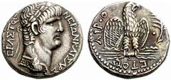 Impero Romano Nerone, 54 – 68 Tetradrammo, Antiochia 62-63,  AR 14,98 g.  NERWN KAISAR S - EBASTOS  Testa laureata a d. Rv. ETOUS - AIR·Q  Aquila ad ali spiegate stante a d. su fulmine; nel campo, a d