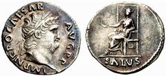 Impero Romano Nerone, 54 – 68 Denario circa 65-66,  AR 3,15 g.  IMP NERO CAESAR – AVG P P  Testa laureata a d.  Rv. La Salus seduta in trono a s., regge una patera nella d. e poggia l’avambraccio s. s
