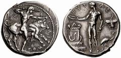 A remarkable selection of Greek Coins Selinus Didrachm circa 440, AR 8.73 g. Σ − Ε − Λ Ι − ??NO - TI - ON Heracles, naked, to r., pressing l. knee against Cretan bull and grasping r. horn with l. hand