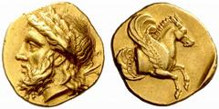 A remarkable selection of Greek Coins Lampsacus Stater circa 350, AV 8.42 g. Laureate head of Zeus l., with lotus-tipped sceptre on far shoulder. Rev. Forepart of Pegasus r.; partially within incuse s