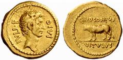 An interesting selection of Roman Gold Coins from the B.d.B Collection The Roman Republic Q. Voconius Vitulus. Aureus, Roma 40 BC or later, 8.09 g. IVLI·F – DIVI Laureate head of Caesar r. Rev. Q·VOCO