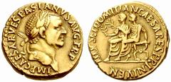 An interesting selection of Roman Gold Coins from the B.d.B Collection The Roman Empire Vespasian, 69 – 79 Aureus, Lugdunum 71, 7.06 g. IMP CAESAR VESPASIANVS AVG TR P Laureate head r. Rev. TITVS ET D