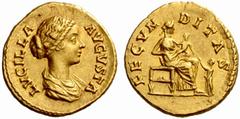 An interesting selection of Roman Gold Coins from the B.d.B Collection The Roman Empire Lucilla, wife of Lucius Verus Aureus 164-169, 7.21 g. LVCILLA – AVGVSTA Draped bust r., hair tied back in double