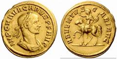 An interesting selection of Roman Gold Coins from the B.d.B Collection The Roman Empire Carus, 282 – 283 Aureus, Ticinum 282-283, 4.21 g. IMP C M AVR CARVS P F AVG Laureate and cuirassed bust r. Rev. 