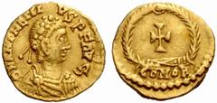 An interesting selection of Roman Gold Coins from the B.d.B Collection The Roman Empire Anthemius, 467 – 472 Tremissis circa 468, 1.38 g. D N ANTHEMI – VS P F AVG Pearl diademed, draped and cuirassed 