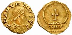 An interesting selection of Roman Gold Coins from the B.d.B Collection The Roman Empire Anthemius, 467 – 472 Tremissis, uncertain mint 467-472, 1.40 g. D N ANTHEMIVS VG Pearl diademed, draped and cuir