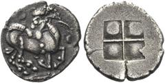 Greek Coins Greek Coins. The Mygdones and Krestones (?). Diobol circa 485-470, AR 0.96 g. He-goat reclining r., head turned backwards; above and to r., pellet. Rev. Quadripartite incuse square. SNG AN