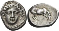 Greek Coins Greek Coins. Larissa. Drachm circa 400-380, AR 6.11 g. Head of the nymph Larissa facing three-quarters r. Rev. ΛAPIΣAI Horse grazing r.; below, AI. Lorber, Early, Group 3, O42. BCD Thessal