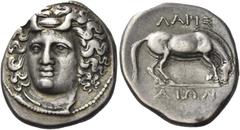 Greek Coins Greek Coins. Larissa. Drachm circa 365-340, AR 6.06 g. Head of the nymph Larissa facing three-quarters l., wearing ampyx and necklace. Rev. ΛAPIΣ – AIΩN Horse preparing to roll r. Herrmann
