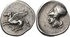 Greek Coins Greek Coins. Corinthia, Corinth. Stater circa 400-338, AR 8.70 g. Pegasus flying l.; beneath, koppa - Γ. Rev. Head of Athena l., wearing Corinthian helmet. Ravel P204/T305. Calciati 137. B