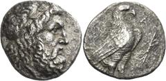 Greek Coins Greek Coins. Elis, Olympia. Stater circa 260s-250s, AR 10.74 g. Laureate head of Zeus r. Rev. [F] – A Eagle standing r. with closed wings; in r. field, thunderbolt upright. Seltman 234. BC